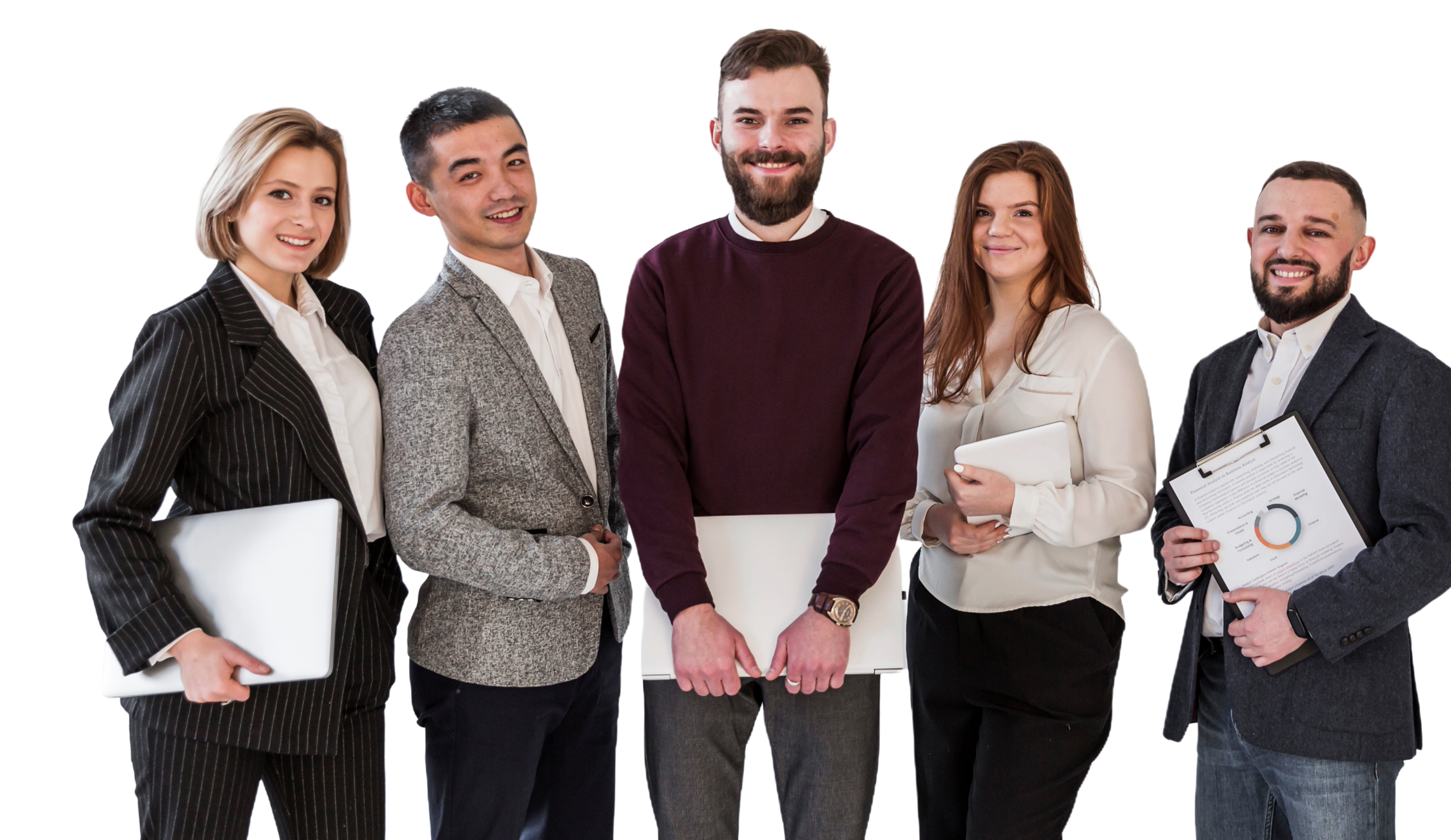 The Menzo team — five professionals standing together