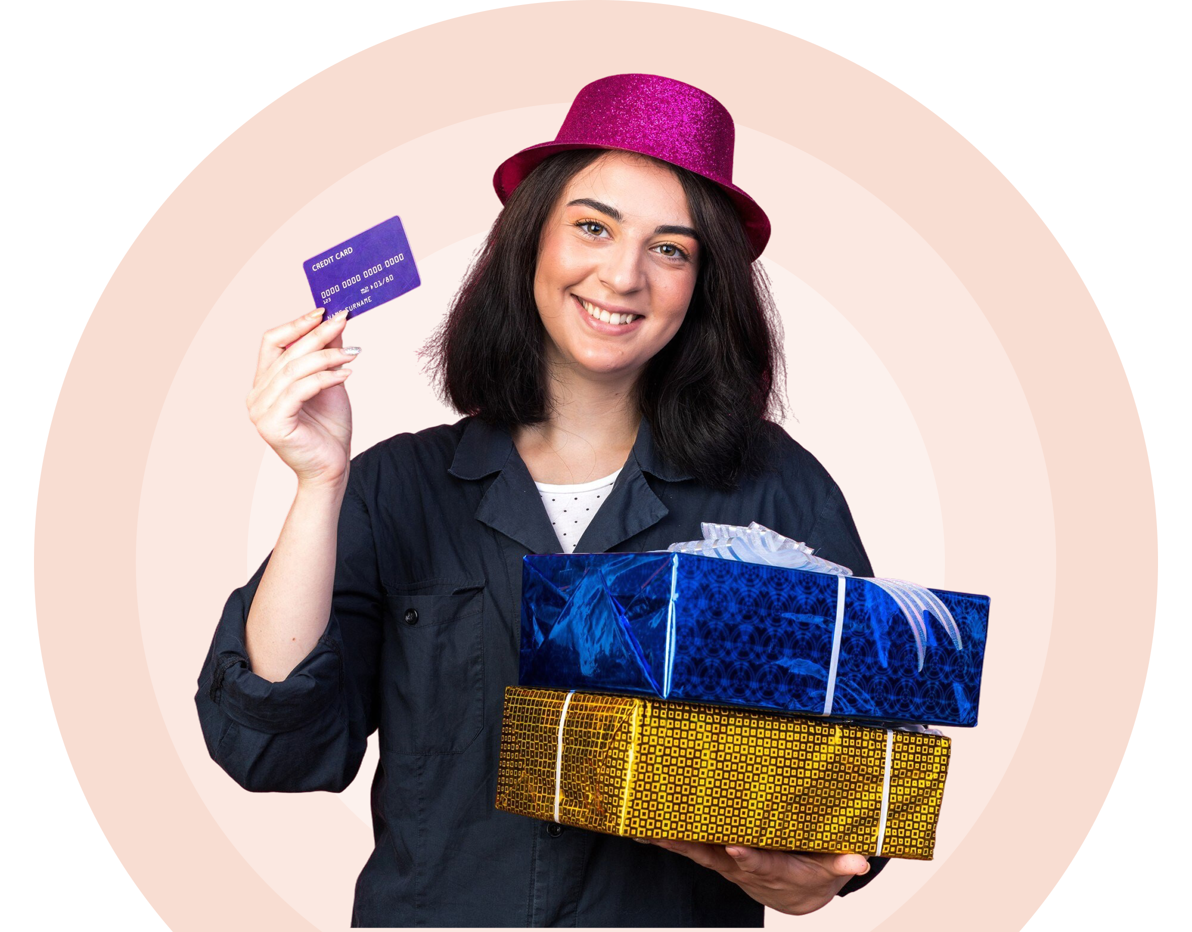 Customer with loyalty rewards, gifts, and credit card